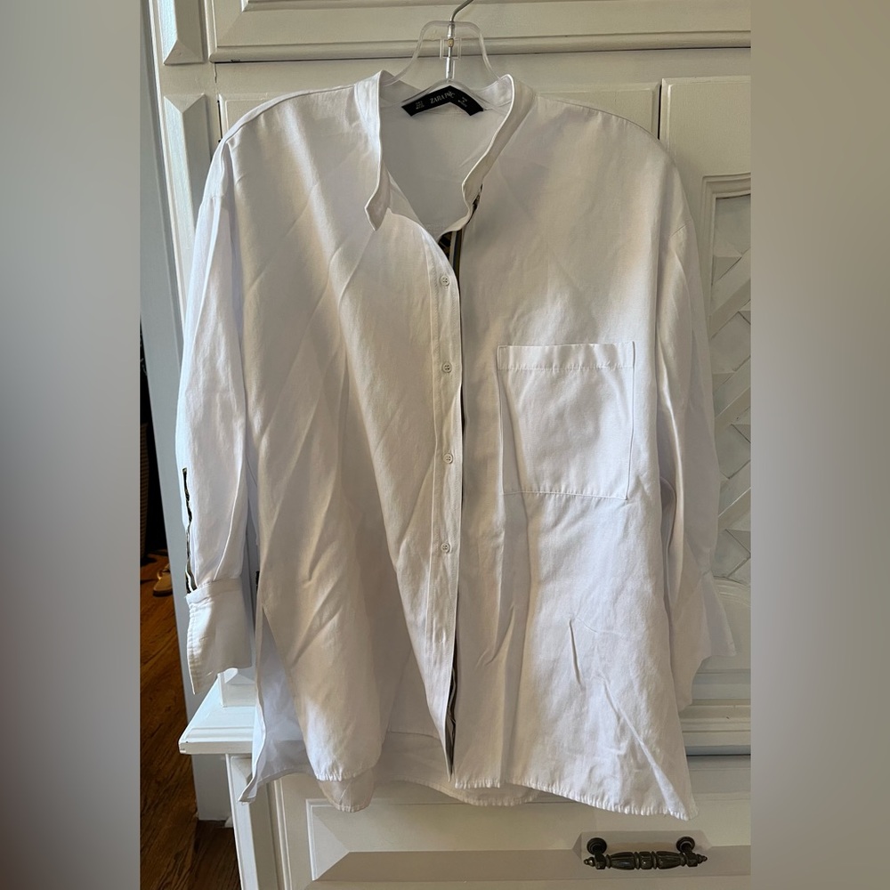 ZARA Woman ZW Collection Oversized White Poplin Shirt - Size Small